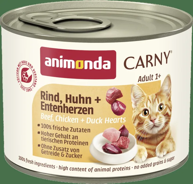 Konzerva Animonda Carny Adult hovězí + kuřecí + kachní srdíčka 200g