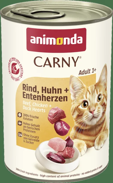 Konzerva ANIMONDA Carny Adult hovězí + kuřecí + kachní srdíčka 400g