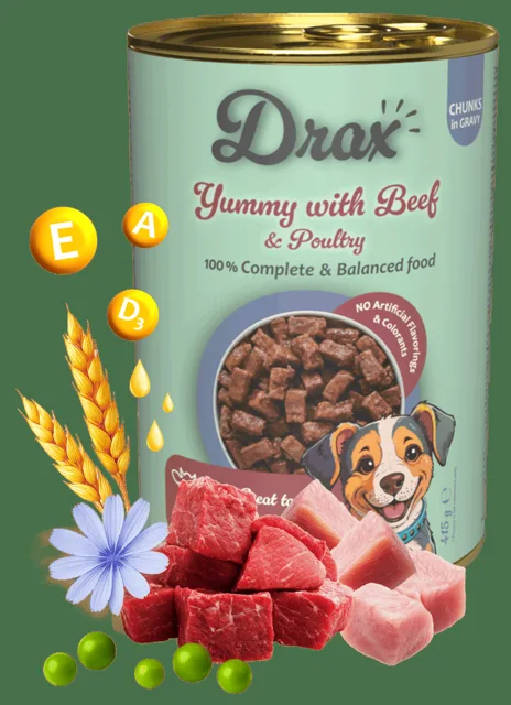 Konzerva Drax Adult Dog s hovězím a drůbežím 415g