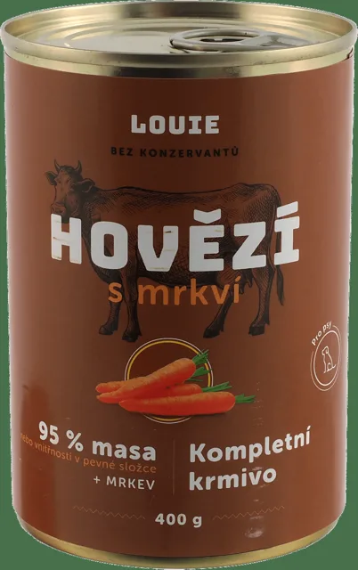 Konzerva Louie hovězí s mrkví, vitamíny a minerály 400g