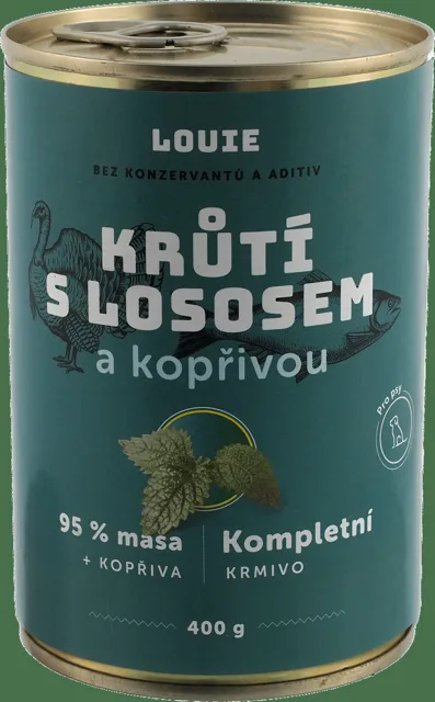 Konzerva Louie krůtí s lososem a kopřivou 400g