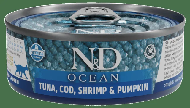 Konzerva N&D Cat Ocean Tuna, Cod, Shrimp & Pumpkin 70g