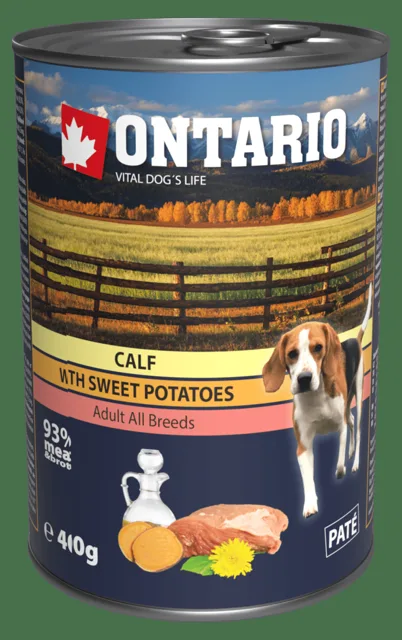 Konzerva Ontario Mini Calf, Sweetpotato, Dandelion and linseed oil 400g