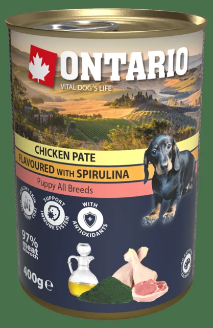Konzerva Ontario Puppy Chicken Pate flavoured with Spirulina and Salmon oil 400g
