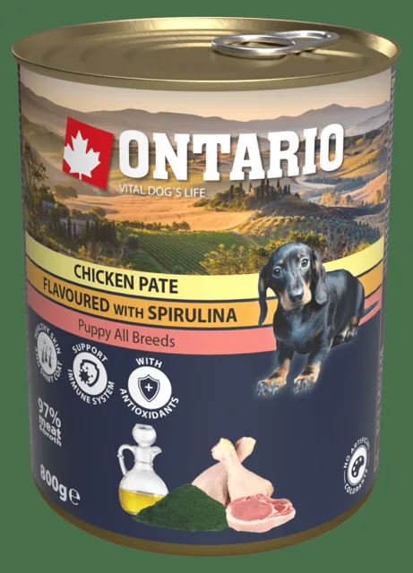 Konzerva Ontario Puppy Chicken Pate flavoured with Spirulina and Salmon oil 800g