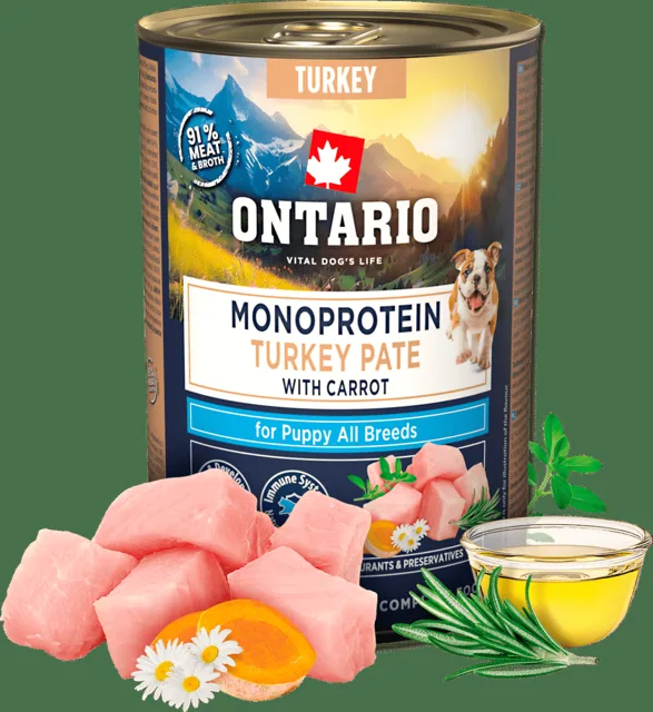 Konzerva Ontario Puppy Monoprotein krůtí pate s mrkví 400g
