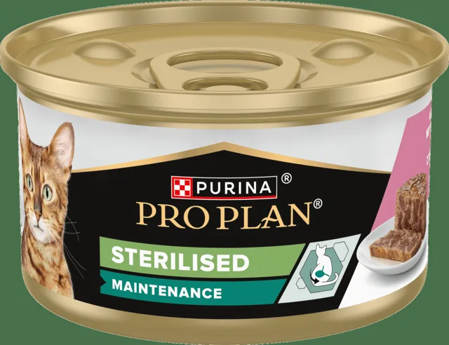 Konzerva Pro Plan Cat Sterilised terina s tuňákem a lososem 85 g