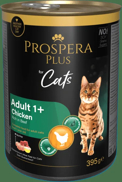 Konzerva Prospera Plus Cat Meat Paté Adult 1+ kuře a hovězí 395g