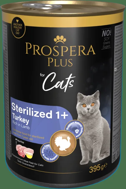 Konzerva Prospera Plus Cat Meat Paté Sterilized 1+ krůtí a jehněčí 395g