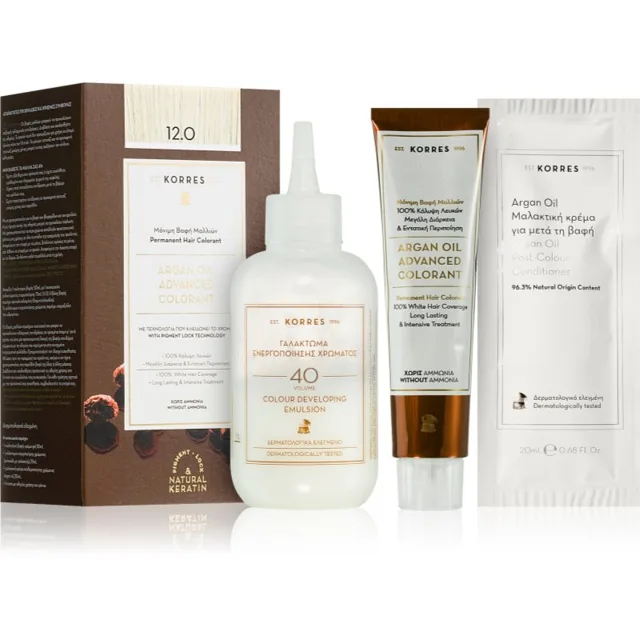 Korres Argan Oil permanentní barva na vlasy s arganovým olejem odstín 12.0 Special Blonde 50 ml