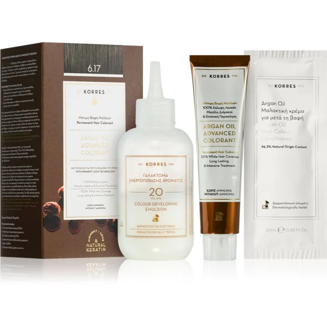 Korres Argan Oil permanentní barva na vlasy s arganovým olejem odstín 6.17 Dark Blond Beige 50 ml