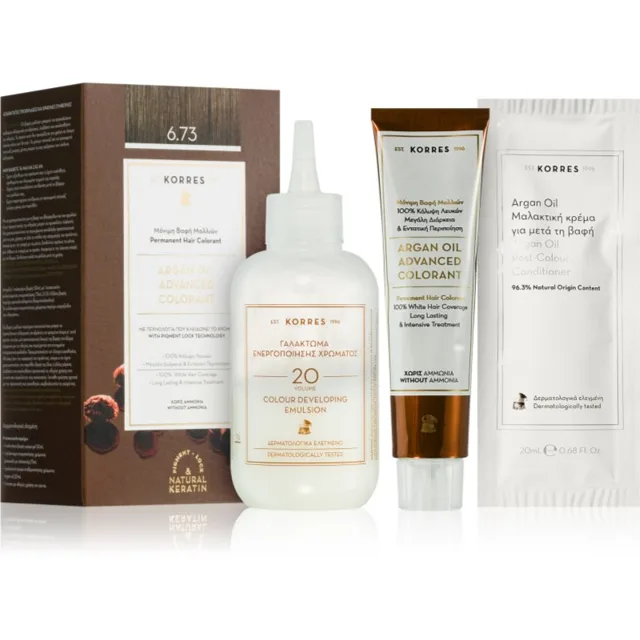 Korres Argan Oil permanentní barva na vlasy s arganovým olejem odstín 6.73 Golden Cocoa 50 ml