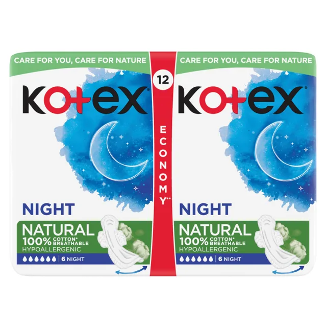 KOTEX Natural Dámské hygienické vložky Night 12 kusů
