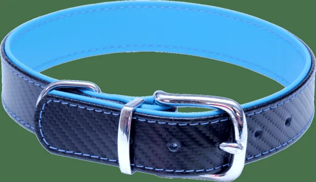 Kožený obojek BaF Carbon 52cm tyrkysový