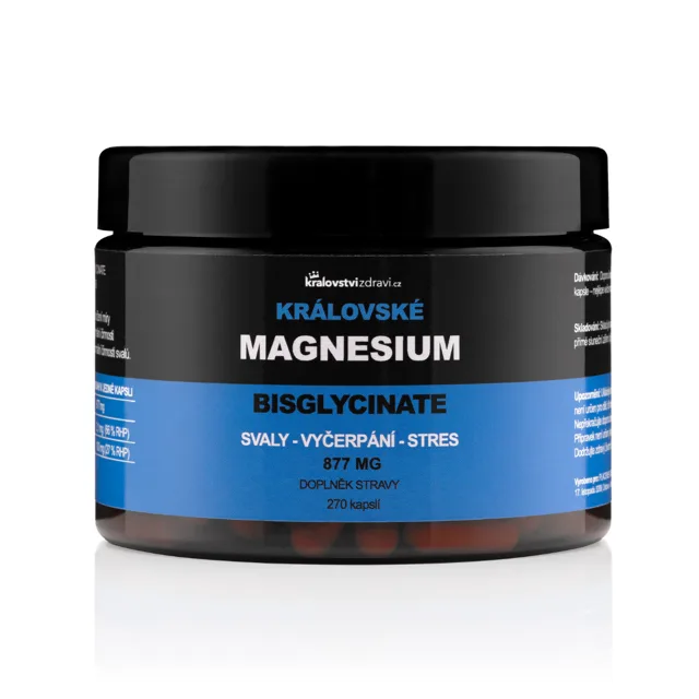 Království zdraví Královské Magnesium Bisglycinate 877 mg + (Vitamín B6), 270 veg. kapslí