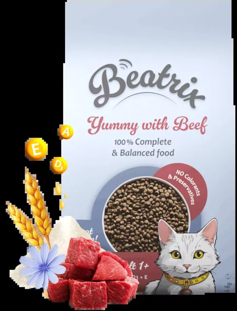 Krmivo Beatrix Adult Cat s hovězím 1,4kg