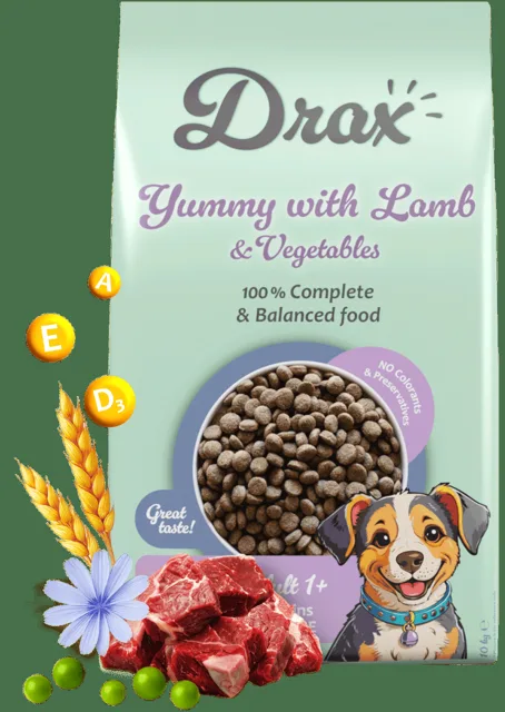 Krmivo Drax Adult Dog s jehněčím a zeleninou 10kg