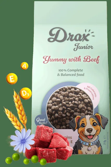 Krmivo Drax  Junior Dog s hovězím 3kg