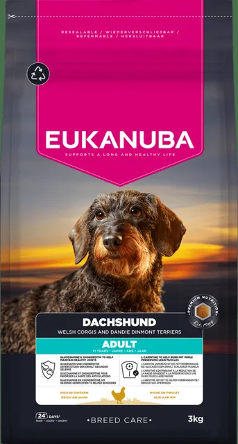 Krmivo Eukanuba Breed Care Adult Dachshund Chicken 3 kg