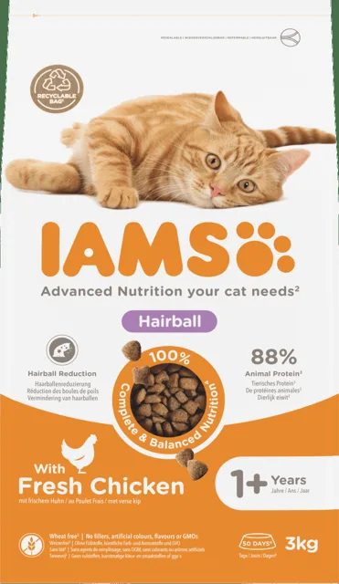 Krmivo IAMS Cat Adult Hairball Chicken 3 kg