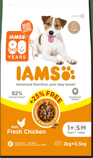 Krmivo IAMS Dog Adult Small & Medium Chicken 2kg + 500g zdarma