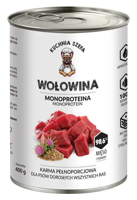 KUCHNIA SZEFA Hovězí monoproteinové krmivo pro psy všech plemen 400g