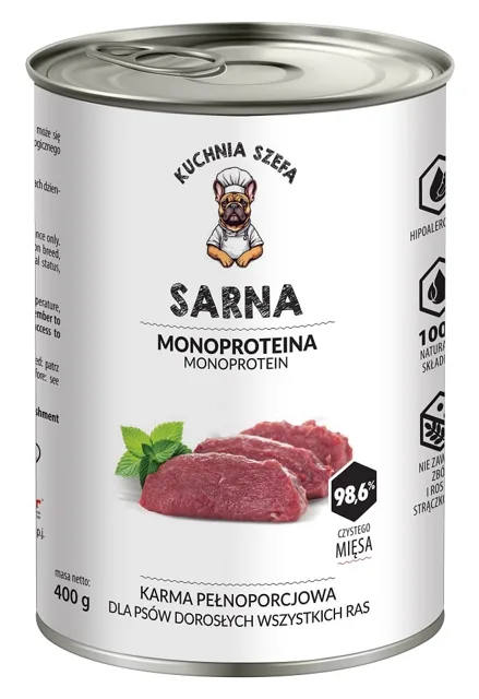 KUCHNIA SZEFA krmivo pro psy všech plemen se srnčím masem 400 g
