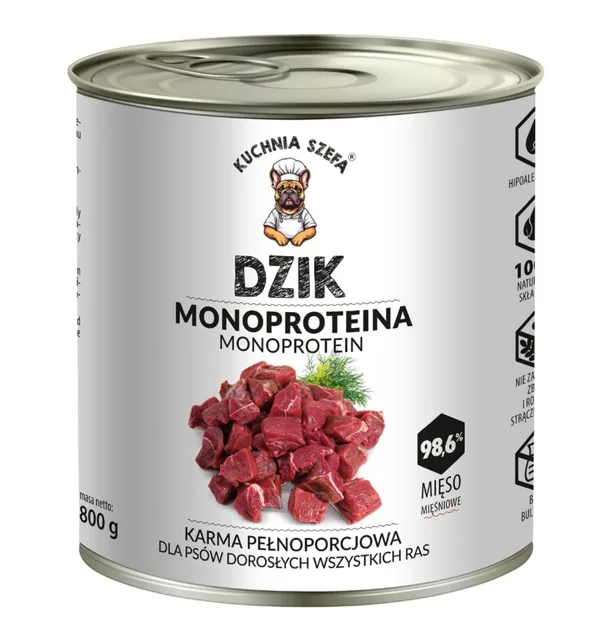 KUCHNIA SZEFA Monoprotein Divočák 800g konzerva pro psy