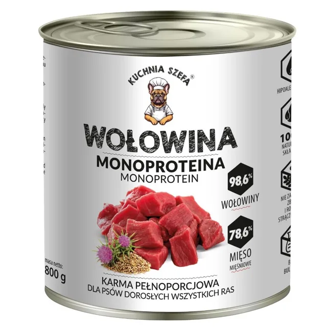 KUCHNIA SZEFA Monoprotein Hovězí 800g konzerva pro psy