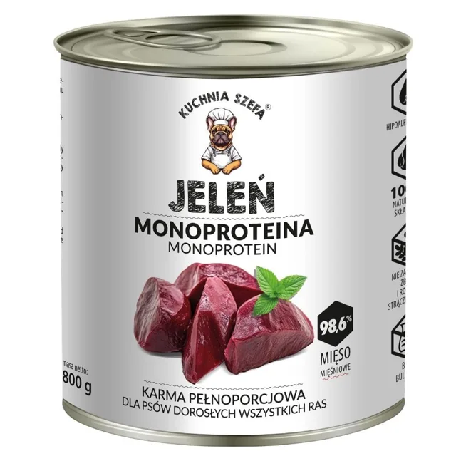 KUCHNIA SZEFA Monoprotein Jelen 800g konzerva pro psy