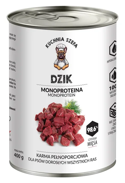 KUCHNIA SZEFA Monoproteinové krmivo pro psy s příchutí divokého prasete pro všechna plemena 400 g