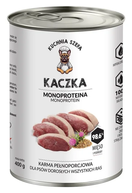 KUCHNIA SZEFA Monoproteinové krmivo pro psy všech plemen s kachní příchutí 400 g
