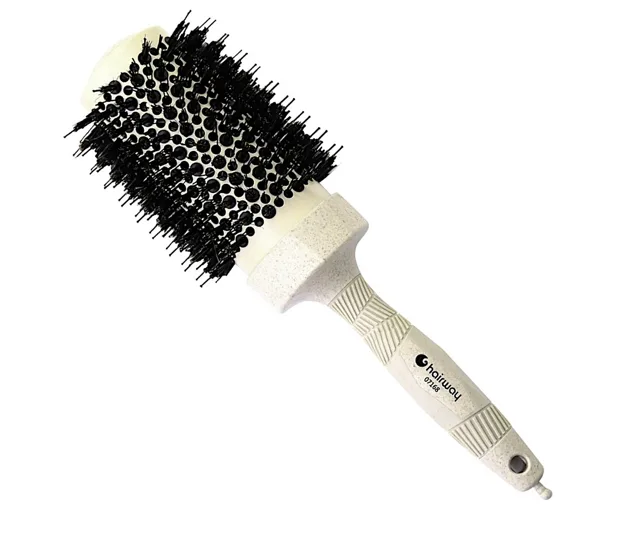 Kulatý foukací kartáč z organického materiálu se třemi typy štětin Hairway Organica - krémový, 53 mm (07168) + dárek zdarma