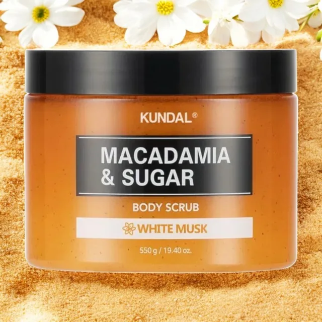 Kundal Macadamia&Sugar Body Scrub - Přírodní tělový peeling s vůní WHITE MUSK - 550 g