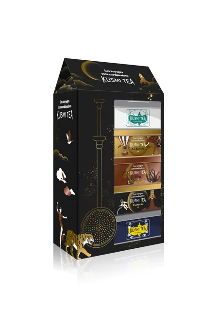 Kusmi Tea Organic Vánoční dárkový set 2025 - 5 miniatur se sítkem 101 g