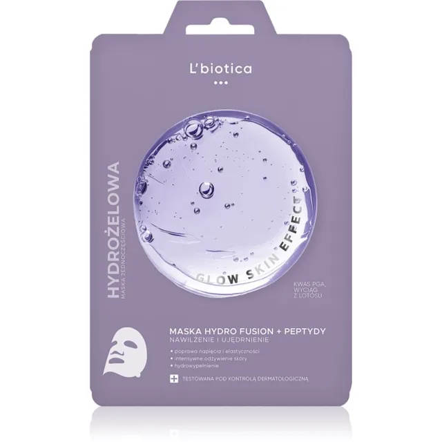 L’biotica PGA Hydro Fusion + Peptides intenzivní hydrogelová maska pro sjednocení barevného tónu pleti 1 ks