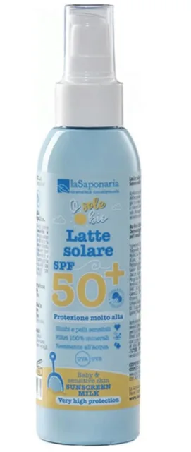 laSaponaria Latte Solare, opalovací mléko pro děti a citlivou pokožku SPF 50+, BIO, 125 ml