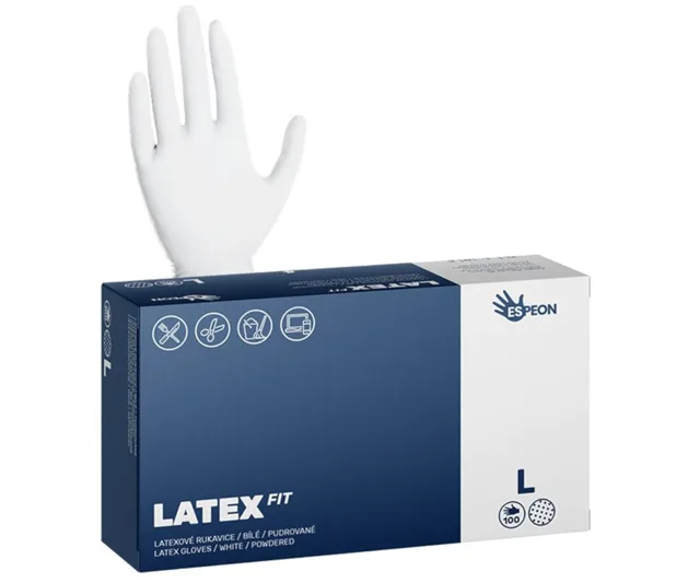 Latexové pudrované rukavice Espeon Latex Fit - 100 ks, bílé, velikost L (100005) + dárek zdarma
