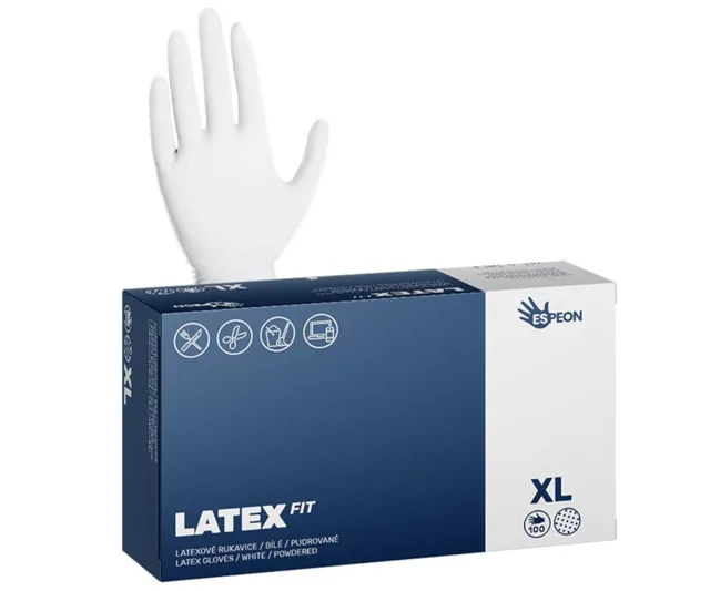 Latexové pudrované rukavice Espeon Latex Fit - 100 ks, bílé, velikost XL (100010) + dárek zdarma