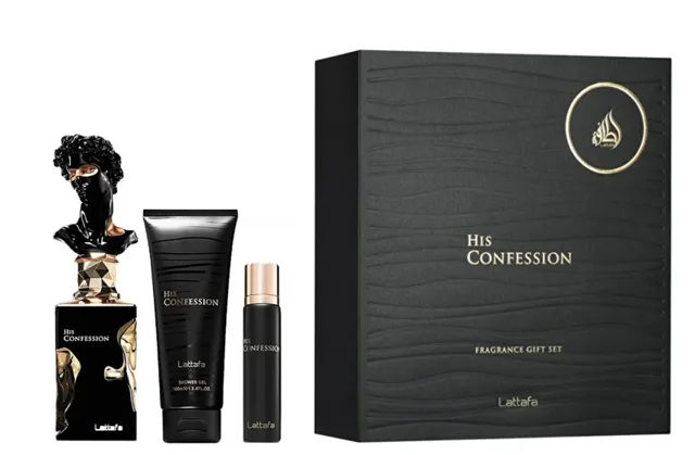 Lattafa His Confession - EDP 100 ml + sprchový gel 100 ml + EDP 12 ml
