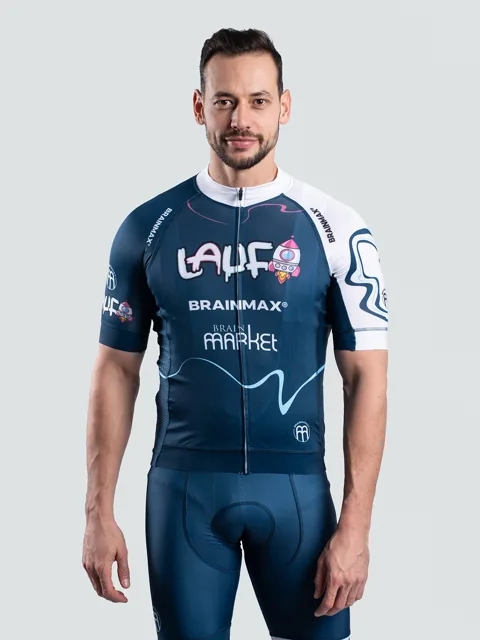 LAUF unisex cyklistický set, modrý dres a modré kraťasy se šlemi Velikost: XL
