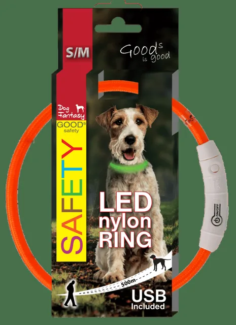 LED svítící obojek z nylonu oranžový 45cm