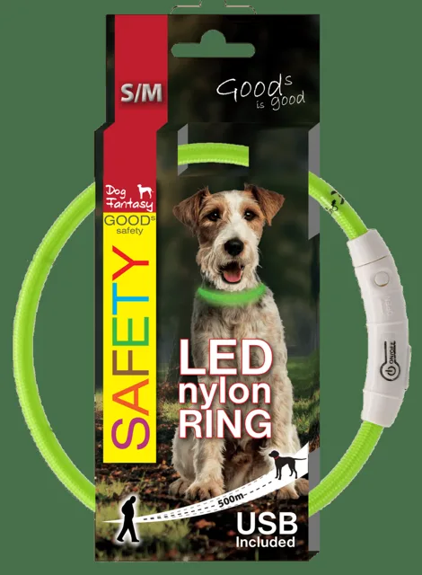 LED svítící obojek z nylonu zelený 45cm