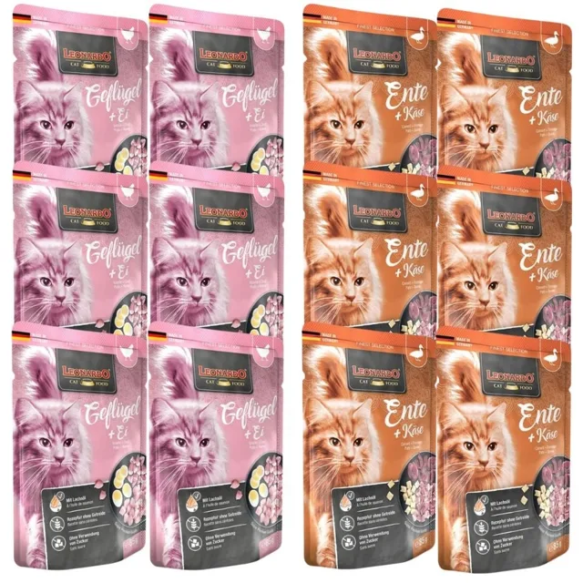 LEONARDO Finest Selection krmivo pro kočky bez obilovin drůbež a vejce 6x85g + kachna se sýrem 6x85g