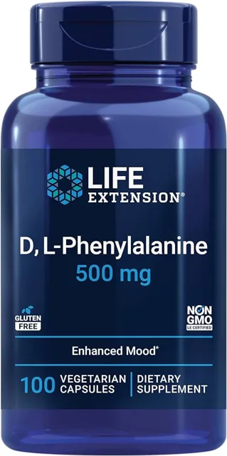 Life Extension, D, L-Phenylalanine, 500 mg, 100 vegan kapslí
