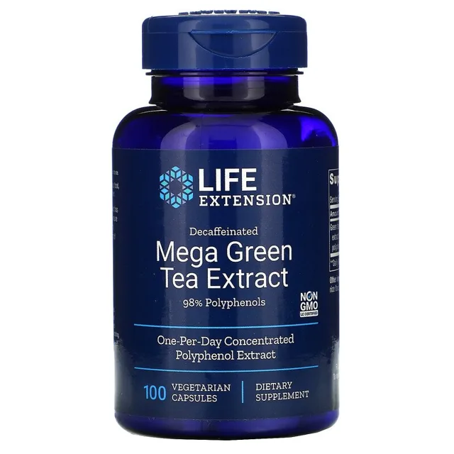 Life Extension Decaffeinated Mega Green Tea Extract (extrakt ze zeleného čaje bez kofeinu), 100 rostlinných kapslí
