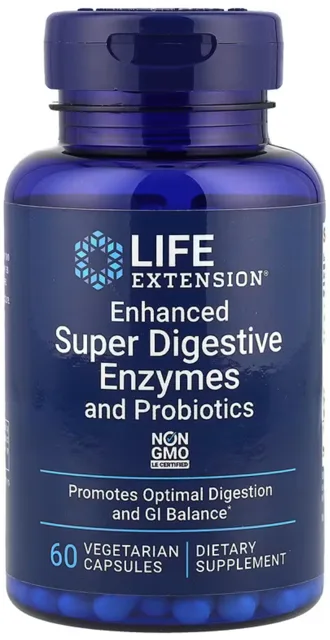 Life Extension Enhanced Super Digestive Enzymes & Probiotics, trávicí enzymy a probiotika, 60 vegetariánských kapslí