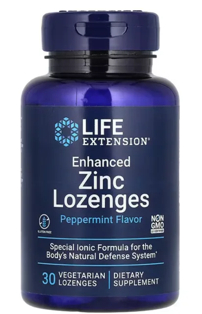 Life Extension Enhanced Zinc Lozenges, zinkové pastilky, příchuť máta, 30 pastilek