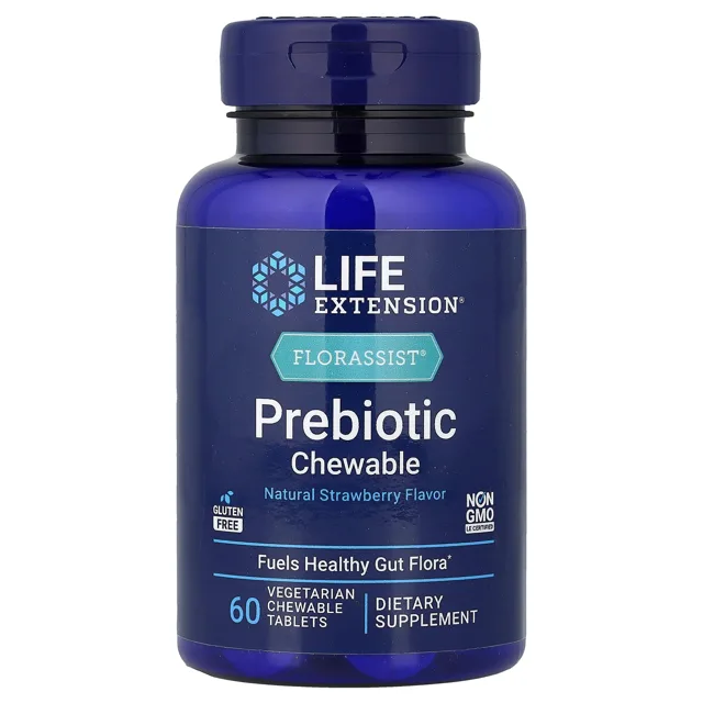 Life Extension Florassist Prebiotic Chewable, přírodní jahoda, 60 rostlinných žvýkacích tablet