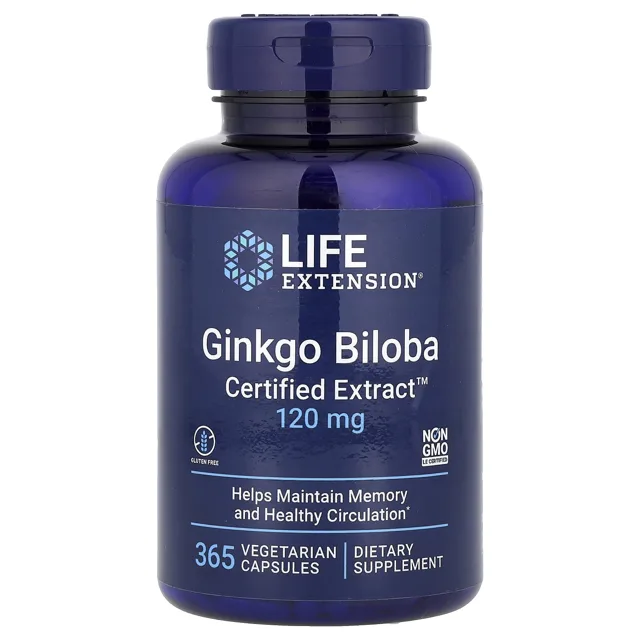 Life Extension Ginkgo biloba, 120 mg, 365 rostlinných kapslí
